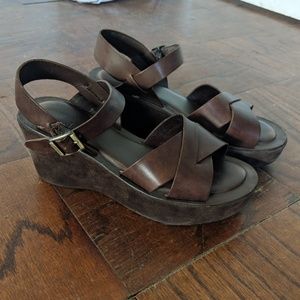 Kork-ease suede leather brown wedges 8.5